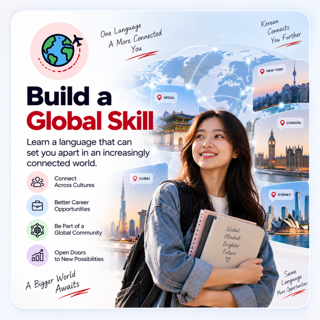 Korean language learner building a global skill for international connections and career opportunities